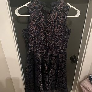 navy girls dress with pink roses